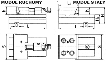 Imadło maszynowe modułowe PREC/MOD/125/SZ.RUCHOMA - rysunek techniczny