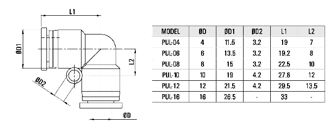 Kolanko 04mm PUL-04 - rysunek techniczny