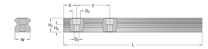 Szyna liniowa LLTHR 20 P3 SKF 0280 mm - rysunek techniczny
