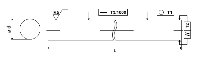 Wałek prowadzący fi15 h6 0876 mm - rysunek techniczny