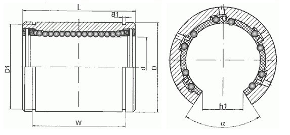 Łożysko liniowe otwarte INA KBO12-PP - rysunek techniczny