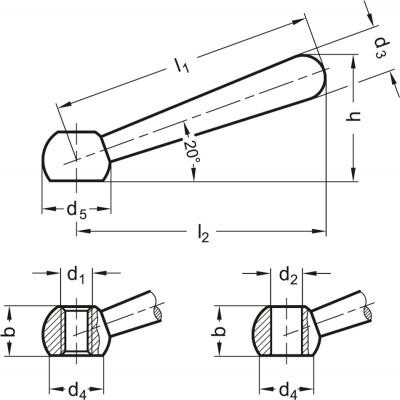 Dźwignia zaciskowa DIN 99-100-M12-N-NI - Dźwignia zaciskowa ze stali nierdzewnej - rysunek techniczny