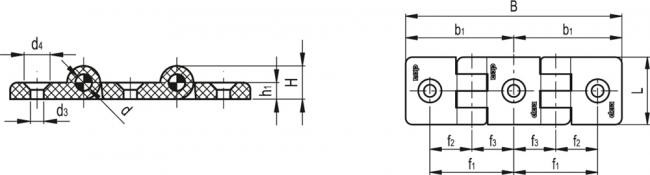 Podwójny zawias do profili z rowkami teowymi CFI.40-40/40 SH-6-C33 - technopolimer - rysunek techniczny