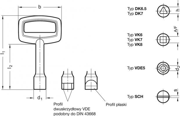 Klucze GN 119.2-86-VK7-SW - do zamków czarny - rysunek techniczny