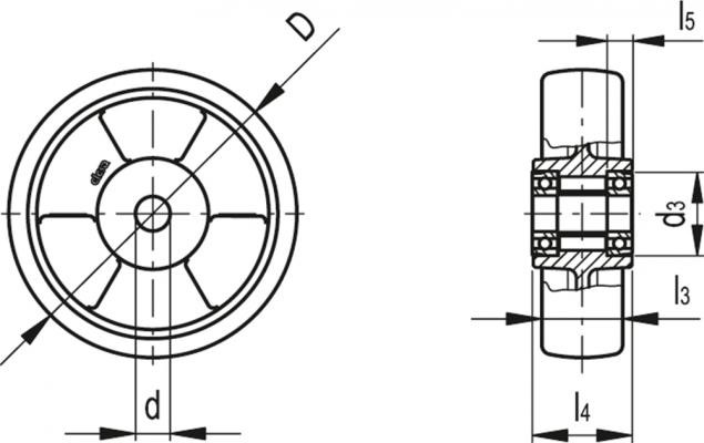 Kółko fi 80mm poliuretanowe, nośność 220 kg RE.F5-080-RSL - rysunek techniczny