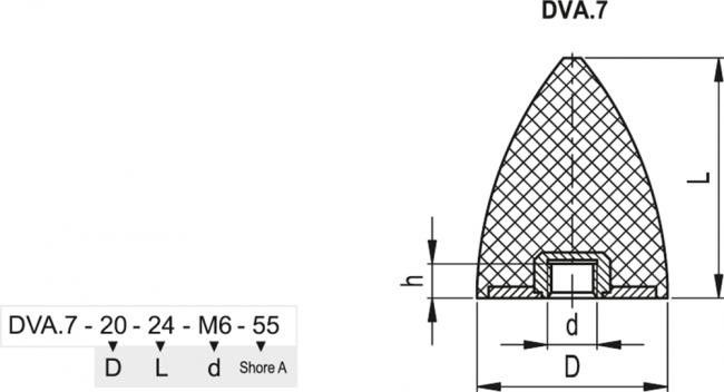 Wibroizolator DVA.7-35-40-SST-M8-55 - otwór gwintowany - rysunek techniczny