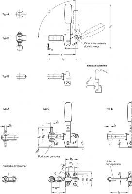 Dociskacz pionowy GN 810-230-A - stal - rysunek techniczny