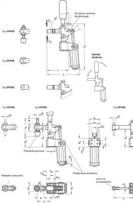 Dociskacz pneumatyczny GN 862.1-200-CPV3S-M - z ręcznym domykaniem - rysunek techniczny
