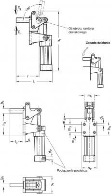 Dociskacz pneumatyczny GN 863-2000-EPV-M - typ ciężki, z tłokiem magnetycznym - rysunek techniczny