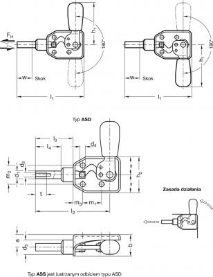 Napinacz suwakowy GN 840-50-ASS - ciągnąco-pchające - rysunek techniczny