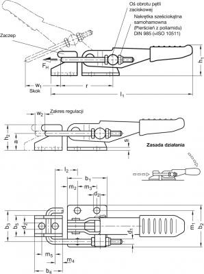 Zapięcie GN 851-160-T - stal - rysunek techniczny