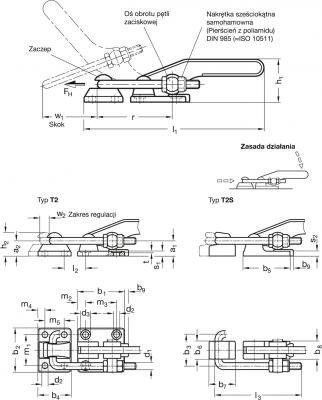 Zapięcie kątowe GN 852-1700-T2 - stal - rysunek techniczny