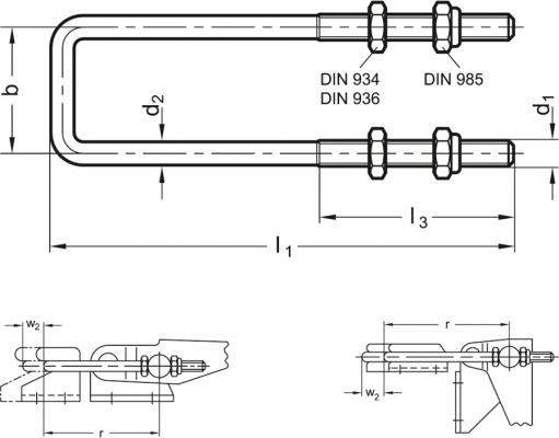 Pętla zaciskowa GN 951.1-M6-32-110-ST - stal - rysunek techniczny