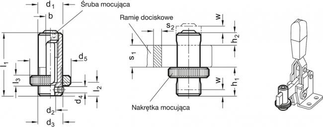 Uchwyt śrub dociskowych GN 809-22-M10 - do dociskaczy szybkomocujących z pełnym ramieniem - rysunek techniczny