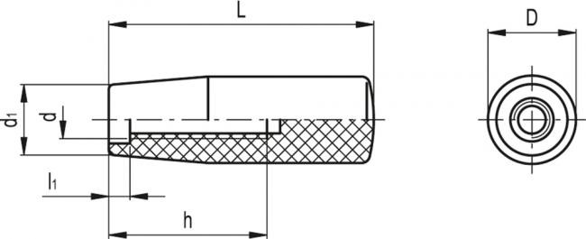 Rękojeść nieobrotwa I.280/28-M5 - otwór gwintowany - rysunek techniczny