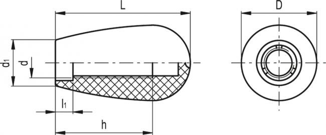 Rękojeść I.622/55-M12-C3 - technopolimer szary - rysunek techniczny