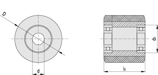 Rolka do wózka paletowego fi 80mm poliuretanowe, nośność 250 kg R02-60 - 80x60 - rysunek techniczny
