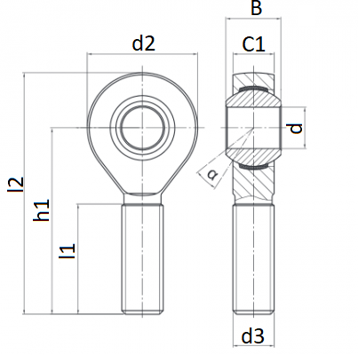 Główka cięgła GAKR6 PB INA - rysunek techniczny