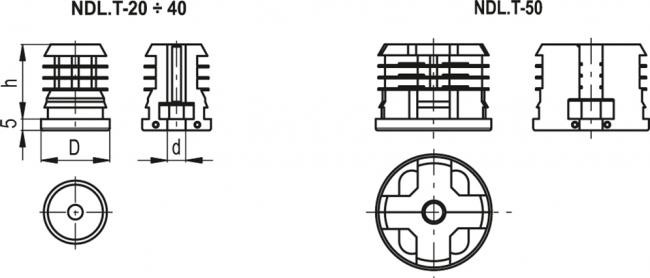 Wkładka do profili okrągłych NDL.T-25x1.5-2-M8 - technopolimer - rysunek techniczny