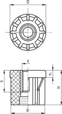 Wkładka do profili okrągłych NDX.T-42.4x2.5-M14 - technopolimer - rysunek techniczny
