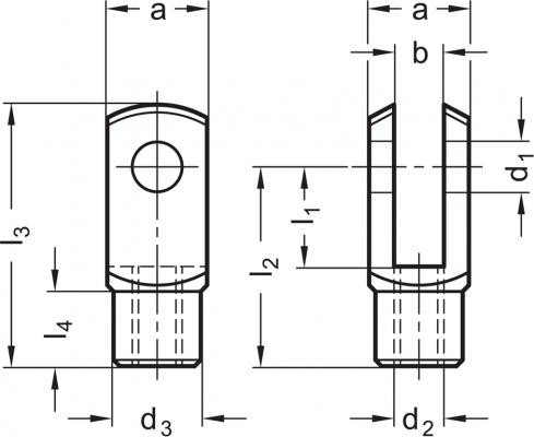 Przegub widełkowy DIN 71752-10-40-M10-AL - Przegub widełkowy, aluminium - rysunek techniczny