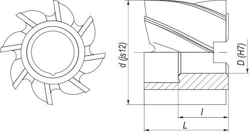 Frez walcowo-czołowy DIN 1880 100-W-Z6 HSS - rysunek techniczny