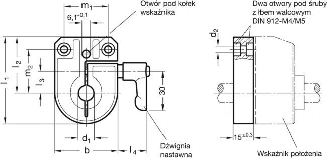 Płyta montażowe GN 953.6-48-B20 - dla wskaźników położenia - rysunek techniczny