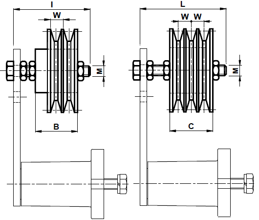 Koło pasowe SP 30-ZD do napinacza RE30 (dwurowk.) - rysunek techniczny