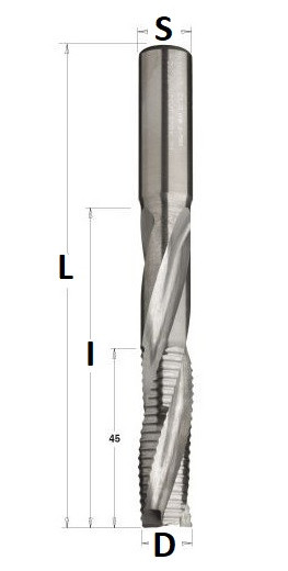 Frez spiralny DS16 I95 L150 Z3 obróbka zgrubna pod zamk. 195.162.11 - rysunek techniczny