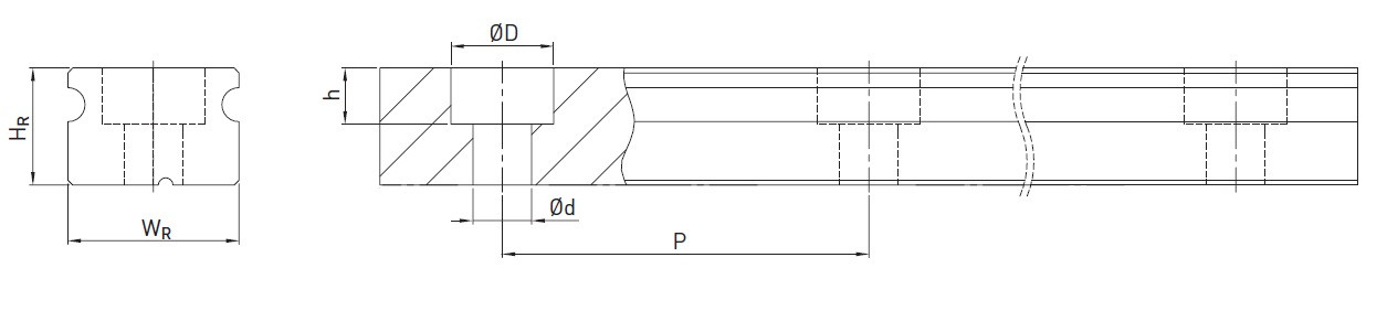Szyna liniowa HIWIN MGNR15 0140 mm - rysunek techniczny