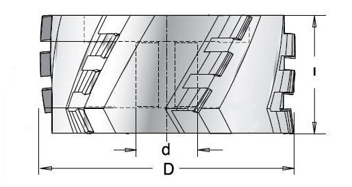 Diamentowa głowica formatyzująca do oklerinarek - DGM.100020064.0RC4 D100 l64 d20 Z3+3 - rysunek techniczny