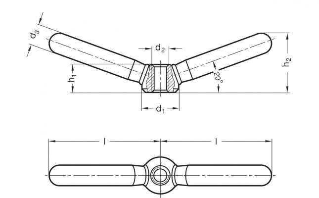 Dźwignia zaciskowa z dwoma ramionami GN 99.7-16-M8 - rysunek techniczny