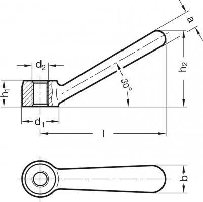 Dźwignia zaciskowa GN 206-20-M10 - Żeliwo ciągliwe - rysunek techniczny