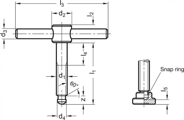 Śruba DIN 6304-M6-50-E - przetyczka zablokowana - rysunek techniczny