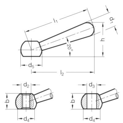 Dźwignia zaciskowa krótkie GN 204-16-B12-L - - rysunek techniczny