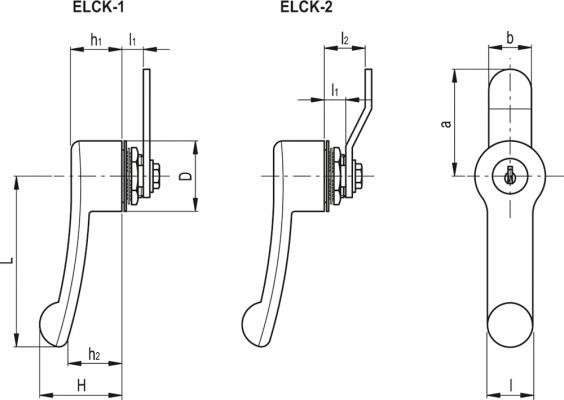 Zamek z kluczem ELCK.67-1-S - operowanie za pomocą dźwigni z technopolimeru - rysunek techniczny