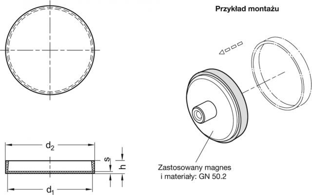 Nakładka gumowa GN 70.2-NBR-80-SW - do magnesów trwałych czarny - rysunek techniczny
