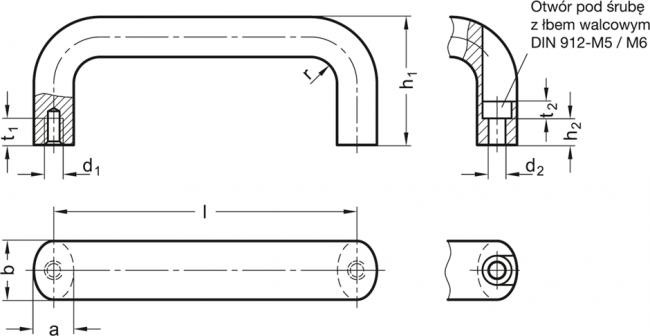 Uchwyt pałąkowy ze stali nierdzewnej GN 565.5-20-160-A-GS - - rysunek techniczny