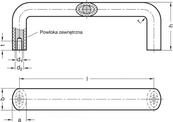 Uchwyt pałąkowy GN 564-25-192 - z elastyczną powłoką poliuretanową - rysunek techniczny