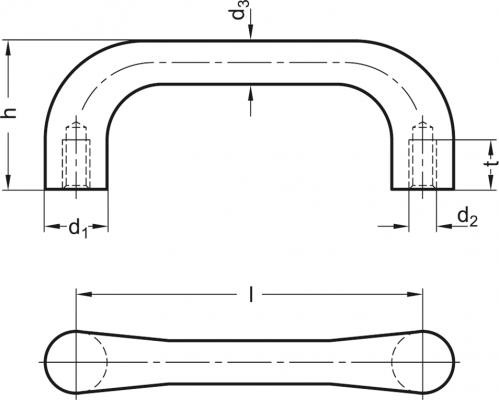 Uchwyt pałąkowy GN 225-22-BL - Żeliwo biały - rysunek techniczny