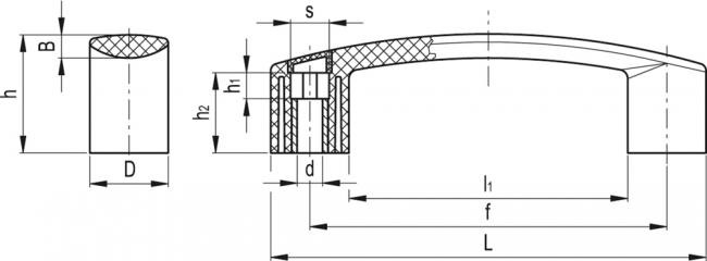 Uchwyt elastyczne EBP.180-8-FLX-C1 - technopolimer z elastomerem czarny - rysunek techniczny
