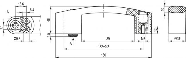 Uchwyt z zaworem pneumatycznym EBR.150-PN-5/2 - technopolimer - rysunek techniczny