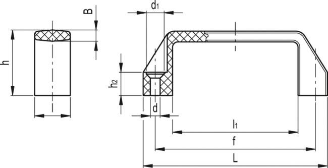 Uchwyt M.443/145-SH - poliamid, otwory przelotowe pod śruby z łbem stożkowym - rysunek techniczny