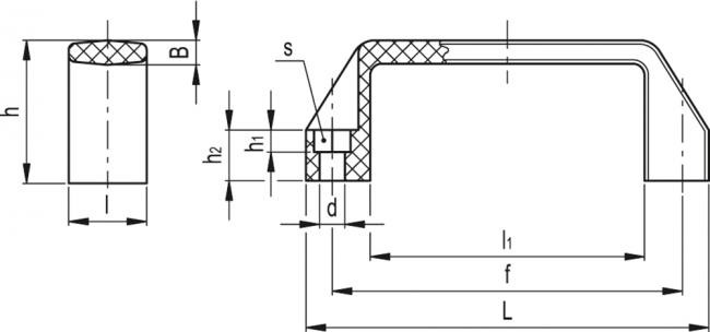 Uchwyt M.443/140-EH-6 - poliamid, otwory przelotowe pod śruby z łbem cylindrycznym - rysunek techniczny