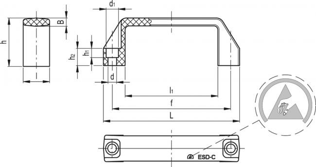 Uchwyt M.443/110-CH-ESD-C - technopolimer przewodzący esd - rysunek techniczny