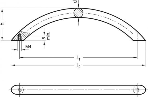Uchwyt łukowy ze stali nierdzewnej GN 424.5-10-192 - - rysunek techniczny