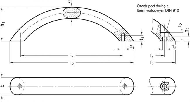 Uchwyt łukowy ze stali nierdzewnej GN 565.9-20-192-B-MT - - rysunek techniczny