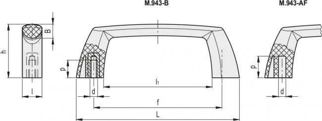 Uchwyt rack M.943-144-AF-4.8 - technopolimer - rysunek techniczny