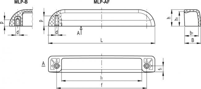 Uchwyt boczne z osłoną MLP.142-B M4 - technopolimer - rysunek techniczny