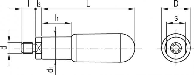 Rękojeść obrotowa I.621+Gx - Trzpień ze stali ocynkowanej z powierzchnią pod klucz do montażu od frontu